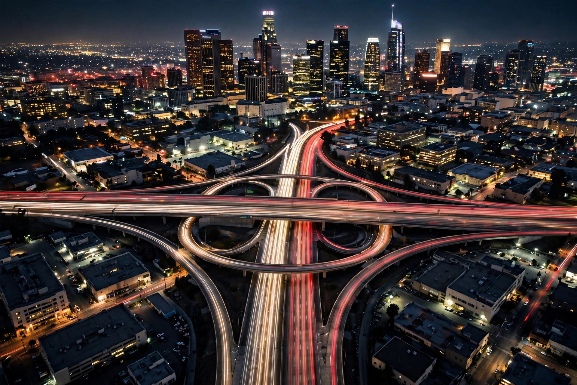 Aerial view of a Los Angeles highway interchange